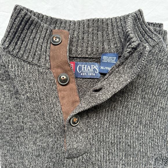 Chaps charcoal grey sweater w/ elbow patches, EUC size xl - Picture 1 of 6